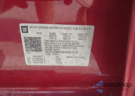 2018 GMC Sierra 1500 Slt from USA, damaged, VIN 3GTU2NEC3JG417170